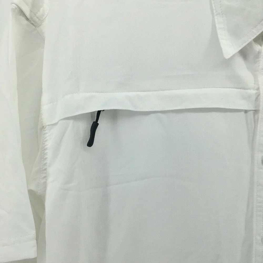 Drake Waterfowl DPF Fishing Shirt Mens Large White Short Sleeve Vented Button Up